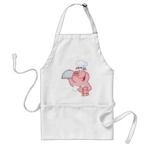 Happy Pig Chef Holding een laatste teken Standaard Schort