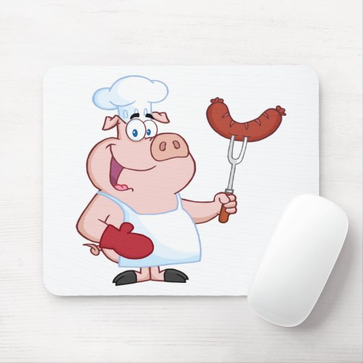 Happy pig Chef met sausvork Muismat (Met muis)