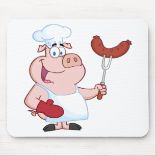 Happy pig Chef met sausvork Muismat