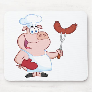 Happy pig Chef met sausvork Muismat