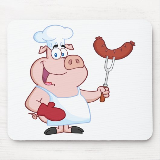 Happy pig Chef met sausvork Muismat (Voorkant)