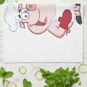 Happy pig Chef met sausvork Theedoek (Gevouwen)