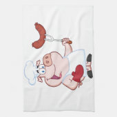 Happy pig Chef met sausvork Theedoek (Verticaal)