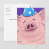 Happy Pig Dearing Een Party Pet Illustration Briefkaart (Voorkant / Achterkant)