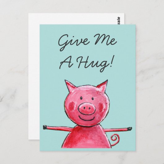 Happy Pig - Geef me een knuffel Briefkaart (Voorkant / Achterkant)