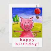 Happy Pig Happy Birthday Briefkaart (Voorkant / Achterkant)