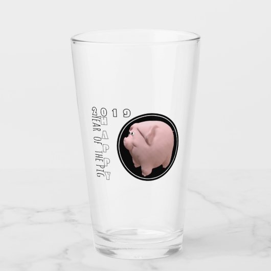 Happy PIg Jaar 2019 3D Drink glas 1 (Voorkant)