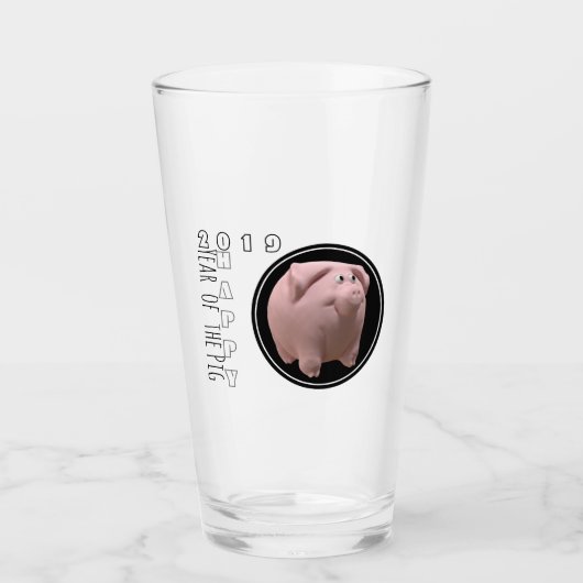 Happy PIg Jaar 2019 3D Drink glas 2 (Voorkant)