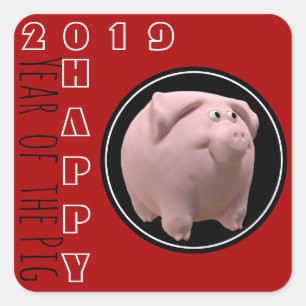 Happy PIg Jaar 2019 3D Kies Kleur 2 Square Stick Vierkante Sticker