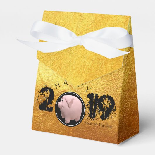 Happy PIg Jaar 2019 Origineel 3D Gold Favor Box 1T Bedankdoosjes (Voorkant Zijde)