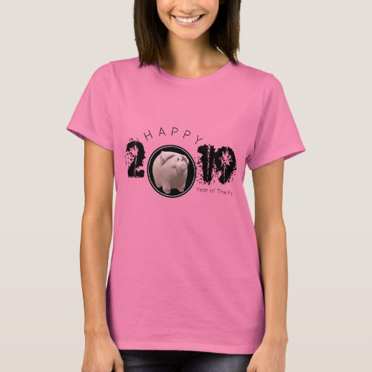 Happy PIg Jaar 2019 Origineel 3D Woman T-shirt (Voorkant)