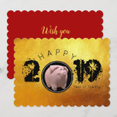Happy PIg Jaar 2019 Originele 3D Flat Kaart (Voorkant / Achterkant)