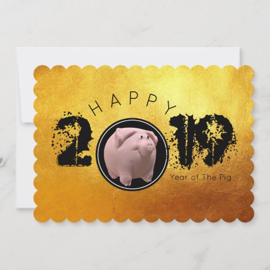 Happy PIg Jaar 2019 Originele 3D Flat Kaart (Voorkant)