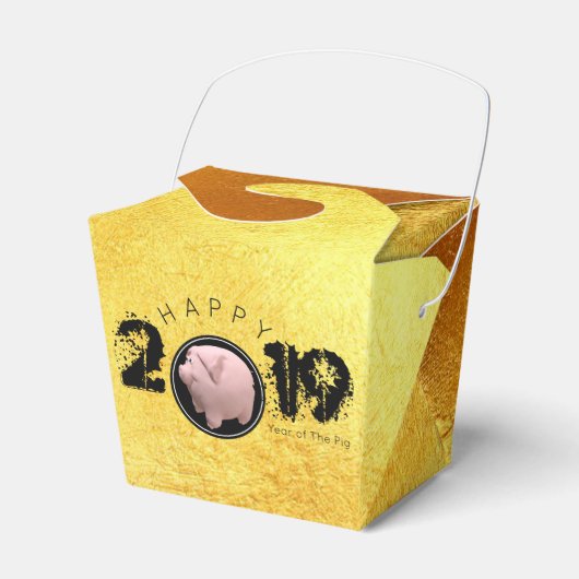 Happy PIg Jaar 2019 Originele 3D Gold Favor Box TO Bedankdoosjes (Voorkant Zijde)