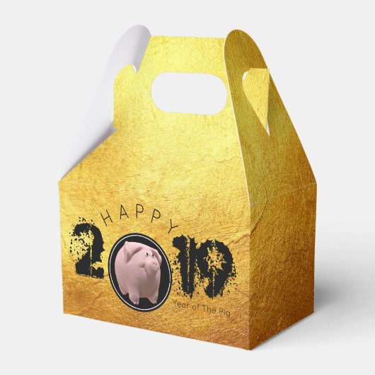 Happy PIg Jaar 2019 Originele 3D golden Favor Box  Bedankdoosjes (Voorkant Zijde)