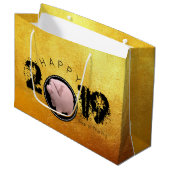 Happy PIg Jaar 2019 Originele 3D golden L Gift Bag Groot Cadeauzakje (Voorkant Gekanteld)
