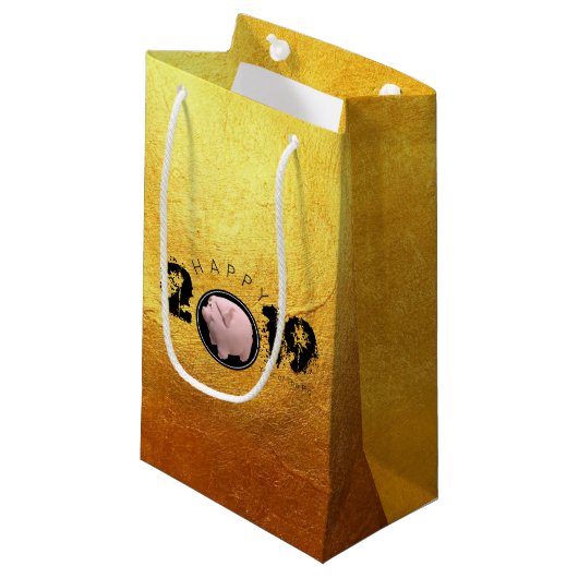 Happy PIg Jaar 2019 Originele 3D golden S Gift Bag Klein Cadeauzakje (Voorkant Gekanteld)