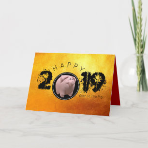 Happy PIg Jaar 2019 Originele 3D gouden Groet 2 Feestdagen Kaart