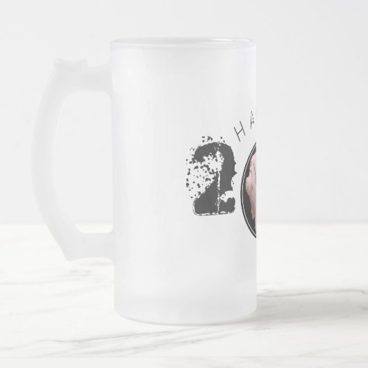 Happy PIg jaar groot 2019, origineel 3D, bevroren  Matglas Bierpul (Links)