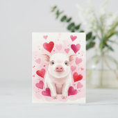 Happy Pig Love Hearts Young Animals Briefkaart (Staand voorkant)