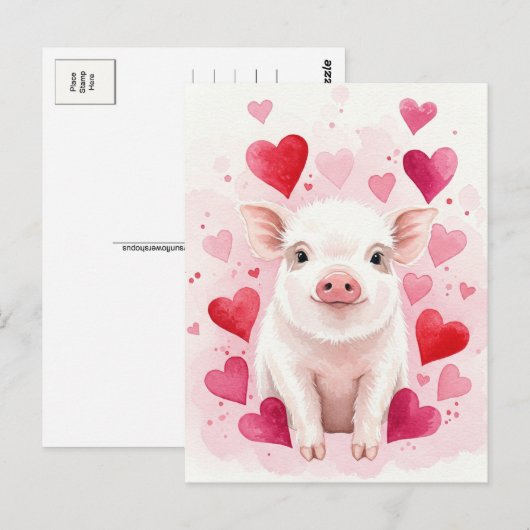 Happy Pig Love Hearts Young Animals Briefkaart (Voorkant / Achterkant)