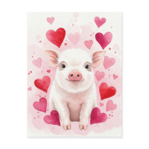 Happy Pig Love Hearts Young Animals Briefkaart