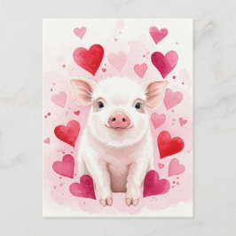 Happy Pig Love Hearts Young Animals Briefkaart
