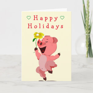 Happy Pig met Daisy Feestdagen Kaart