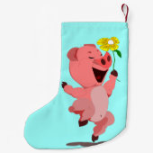 Happy Pig met Flower Funny Christmas Stocking Kleine Kerstsok (Achterkant)