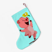 Happy Pig met Flower Funny Christmas Stocking Kleine Kerstsok (Achterkant (Hangend))