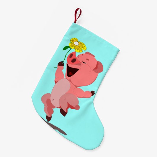 Happy Pig met Flower Funny Christmas Stocking Kleine Kerstsok (Voorkant (Hangend))