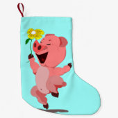 Happy Pig met Flower Funny Christmas Stocking Kleine Kerstsok (Voorkant)