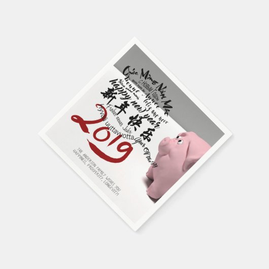 Happy PIg Nieuwjaar 2019 gepersonaliseerd papier N Servet (Hoek)