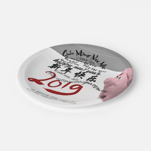 Happy PIg Nieuwjaar 2019 gepersonaliseerd papieren Papieren Bordje (Gekanteld)