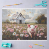 Happy Pig Pink Wildflowers Decoupage Tissuepapier (Craft)