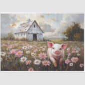 Happy Pig Pink Wildflowers Decoupage Tissuepapier (Voorkant)