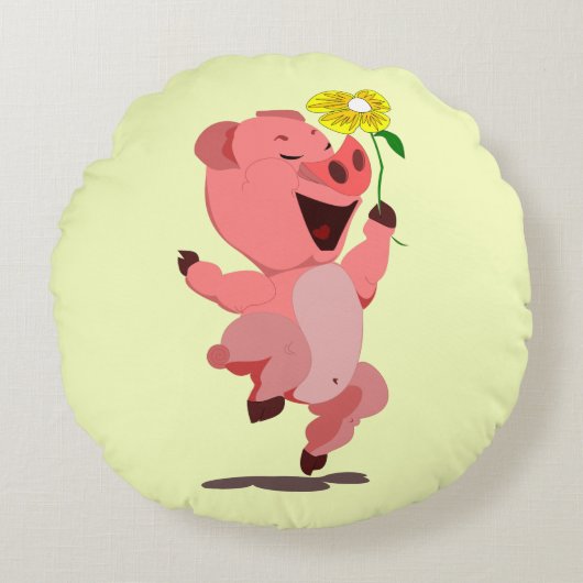 Happy Pig Round Pillow Rond Kussen (Voorkant)