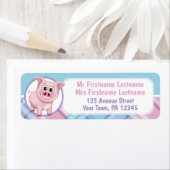 Happy Pig Roze Blauw Paarse Geposte Adresetiketten Etiket (Insitu)