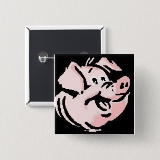 Happy Pig Vierkante Button 5,1 Cm (Voorkant /achterkant)