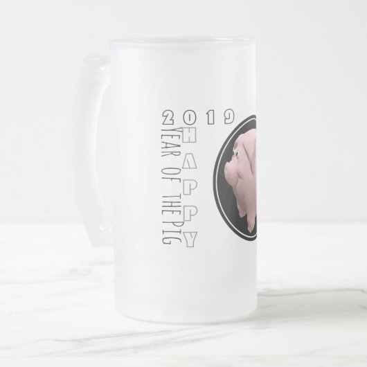 Happy PIg Year Birthday 3D Frosted Glass Mok 1 (Voorkant links)