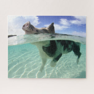 Happy Pig zwemt met de Fishing Puzzle Legpuzzel