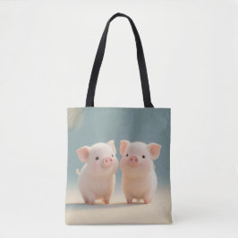 Happy Piggy Pair Canvas tas
