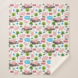 Happy Piglets in de mud Sherpa Blanket Deken