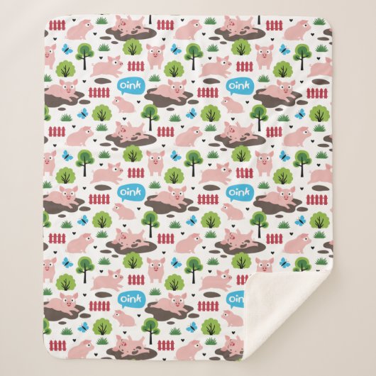 Happy Piglets in de mud Sherpa Blanket Deken (Voorkant)
