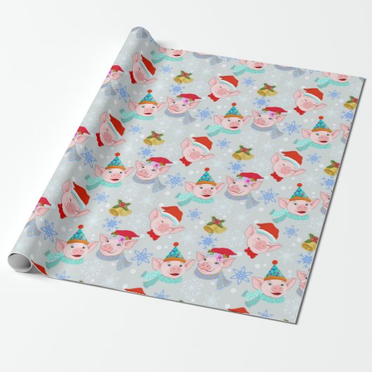 Happy Pigs-kerstpatroon Cadeaupapier (Uitgerold)