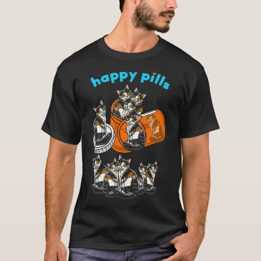 Happy Pills Calico Cute Tortoiseshel Feline Cat T-shirt (Voorkant)