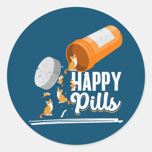 Happy Pills Cat Lover Owner Ideeën Mannen Vrouwen Ronde Sticker (Voorkant)