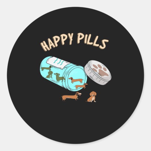 Happy Pills Dachshund Cute Dog Lover Ronde Sticker (Voorkant)
