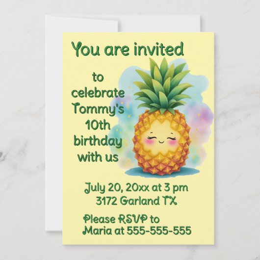 Happy Pineapple Birthday Party Invitation Kaart (Voorkant)