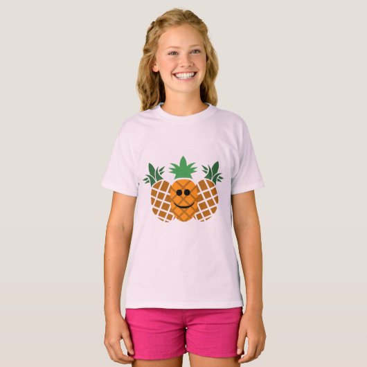 Happy Pineapple Design - Girls' Basic T-Shirt (Voorkant volledig)
